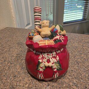 Longaberger Pottery Santa Dip‎ Bowl & Spreader Satchel Bag Christmas in Box Gift